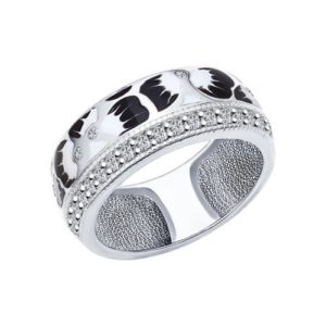 Кольцо из серебра с эмалью с фианитами