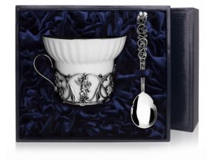 Набор чайная серебряная чашка «Ангел»