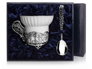 Набор  серебряная чайная чашка «Кружевные узоры»
