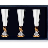 Набор серебряных рюмок «Золотая Рыбка» с позолотой из 3 предметов