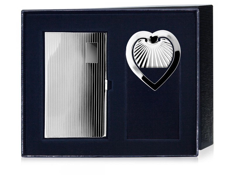 Набор серебряная визитница и закладка для книг «Сердечко»