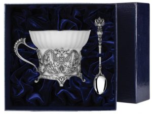 Набор  серебряная  чайная чашка «Герб» с чернением