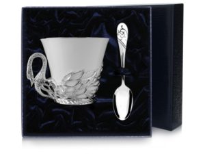 Набор  серебряная  чайная чашка «Лебедь»